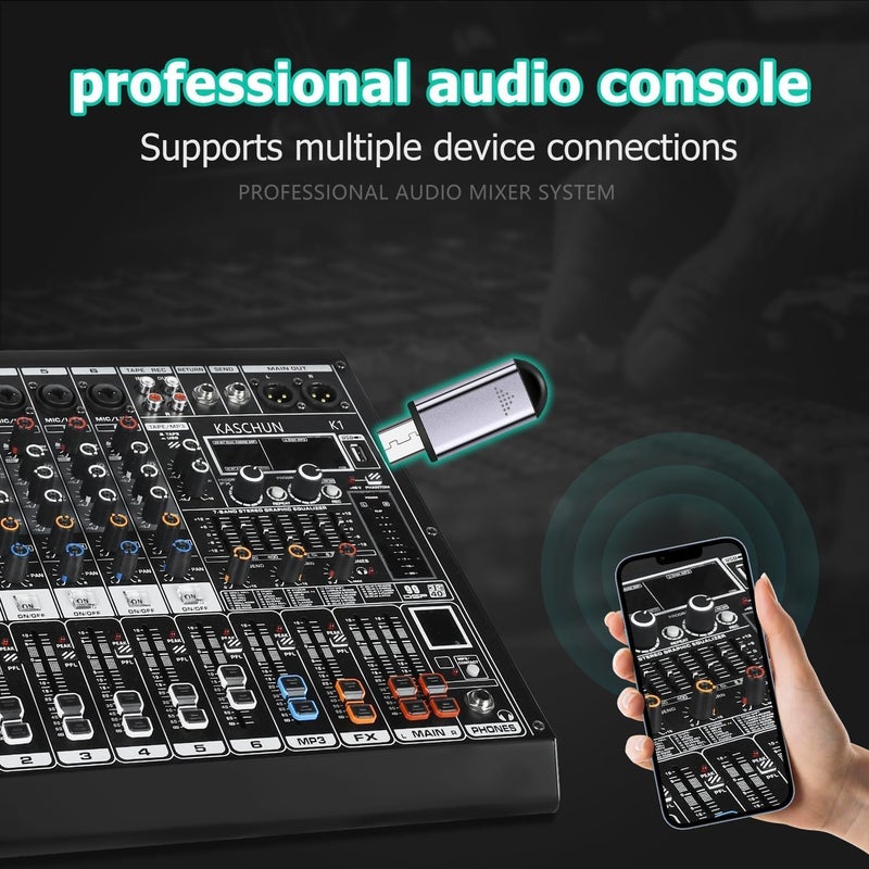 Kaschun 4 Channel Audio Mixer Sound Board Console System with 99 Bit DSP, 48V Phantom Power, Bluetooth - USB MP3 Computer Input - DJ Mixer for DJ Karaoke Studio Streaming Recording - Image 2